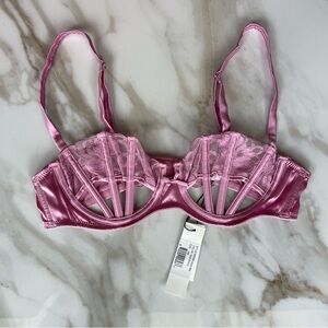 NWT Fleur du Mal Bella Embroidery Boned Cutout Silk Bra Bisou Pink 36B